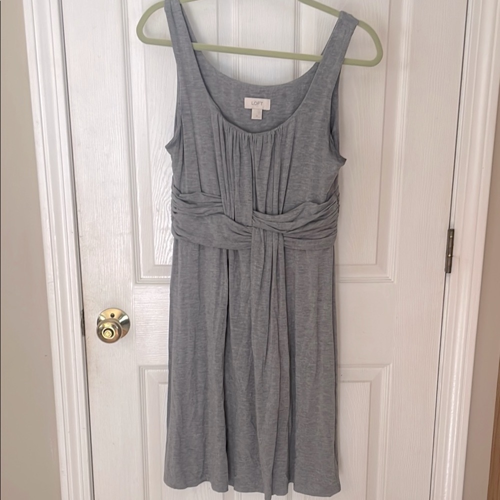 LOFT Gray Sleeveless Midi Sundress
